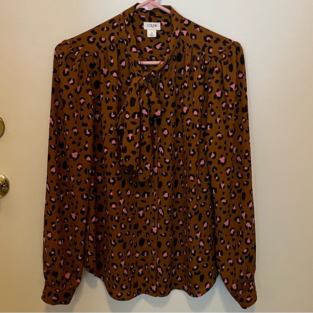 J.Crew Women’s Cheetah Tie Neck Top - Size M